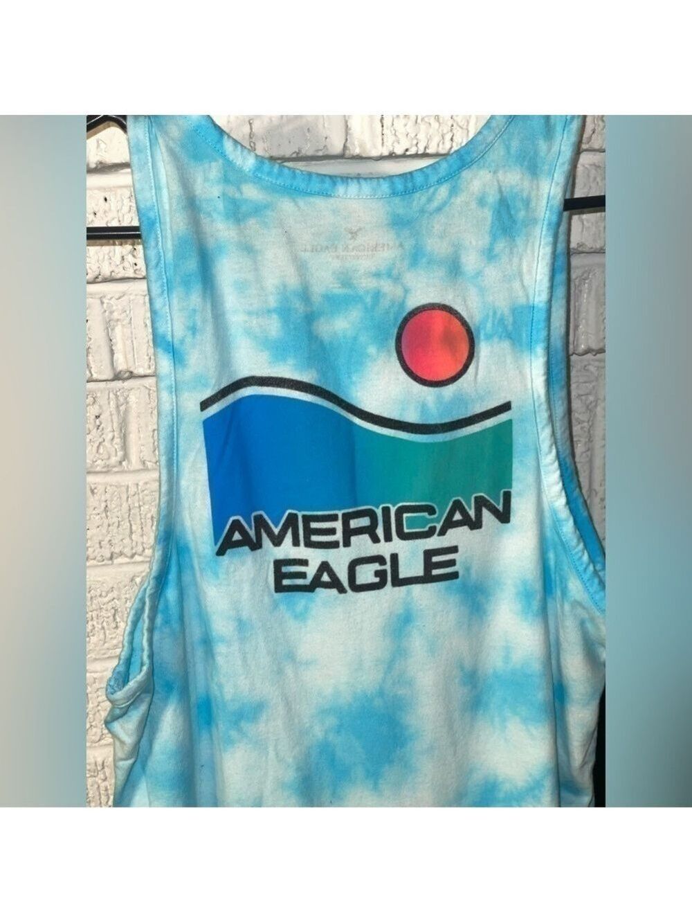 Y2K American Eagle tank top blue tie-dyed surf shirt top - Picture 4 of 11
